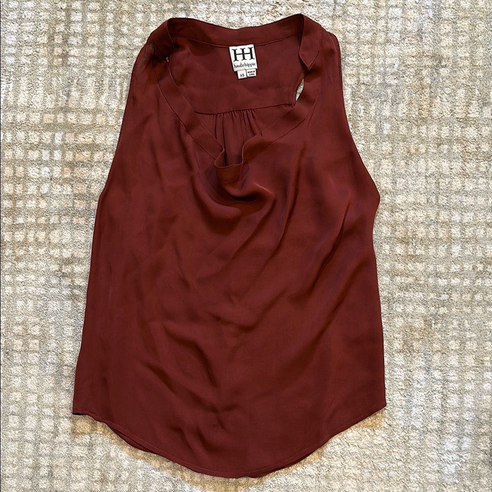 Haute Hippie Burgundy Sleeveless Silk Top